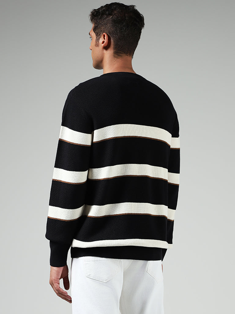 Ascot Black Striped Cotton Sweater