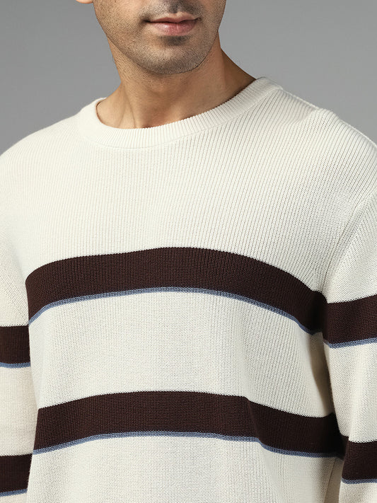 Ascot Striped Relaxed Fit Off White Sweater