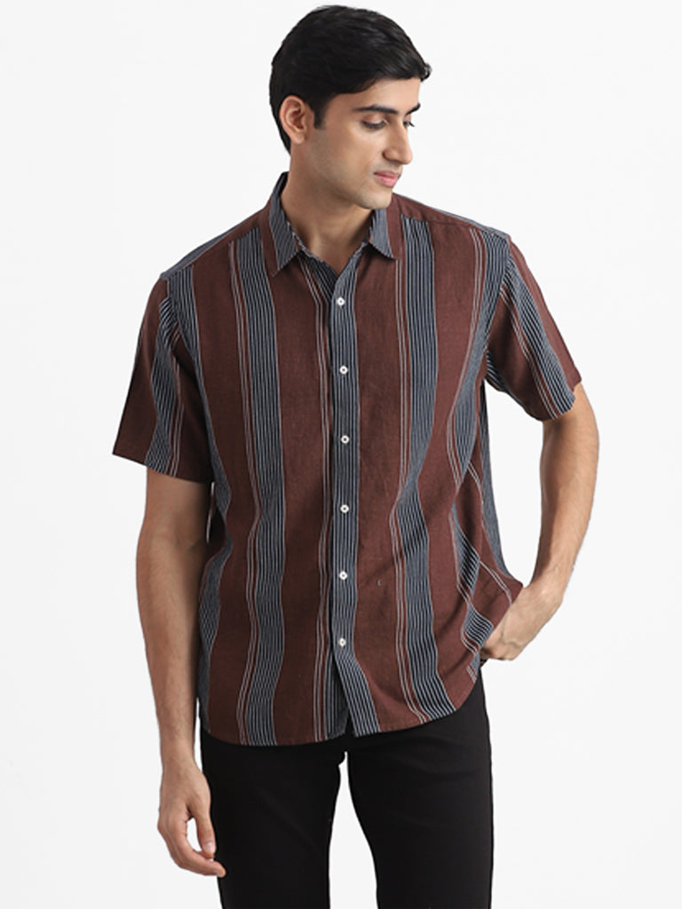 Ascot Brown Striped Relaxed Fit Shirt
