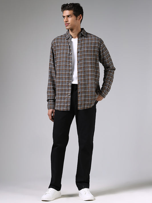 Ascot Black & Brown Checkered Cotton Relaxed Fit Shirt