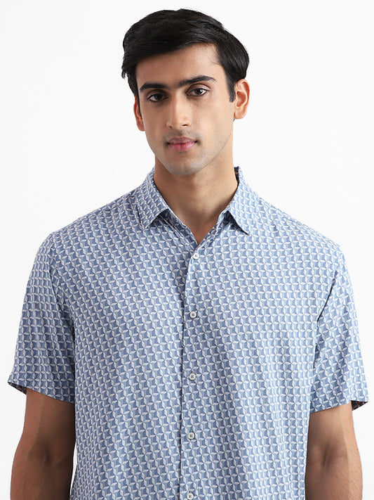 Ascot Printed Blue Relaxed Fit Shirt