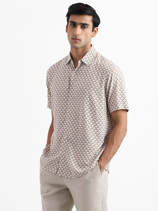 Ascot Printed Beige Relaxed Fit Shirt