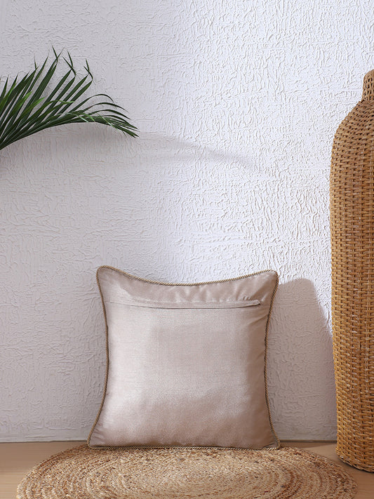 Westside Home Taupe Lotus Zari Embroidered Cushion Cover