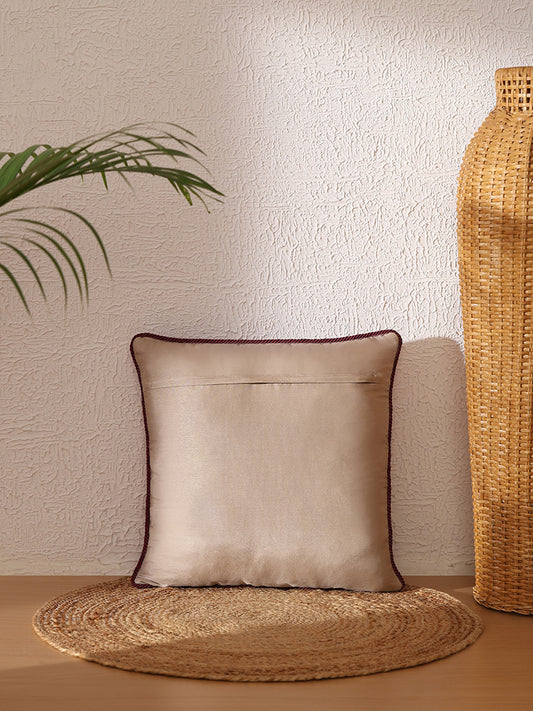 Westside Home Maroon Lotus Embroidered Cushion Cover