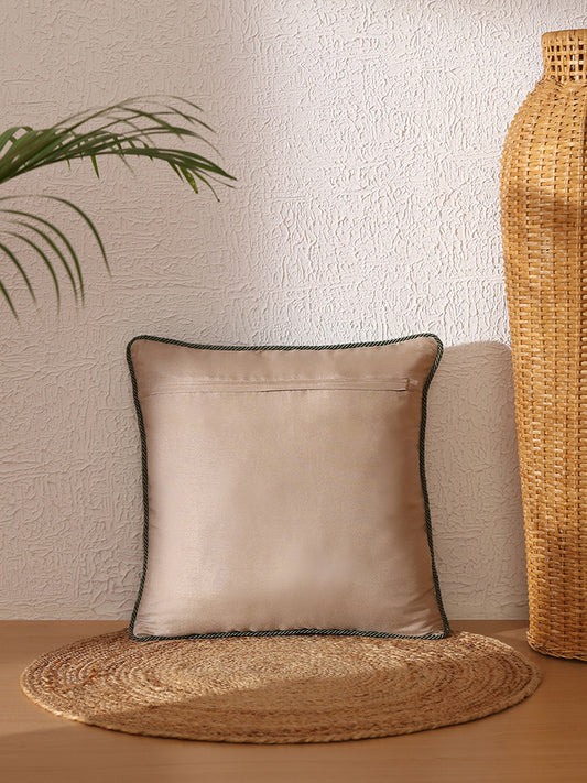 Westside Home Dark Green Lotus Embroidered Cushion Cover