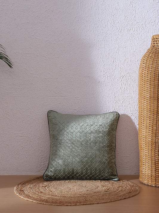 Westside Home Dark Forest Green Geometric Cord Embroidered Cushion Cover