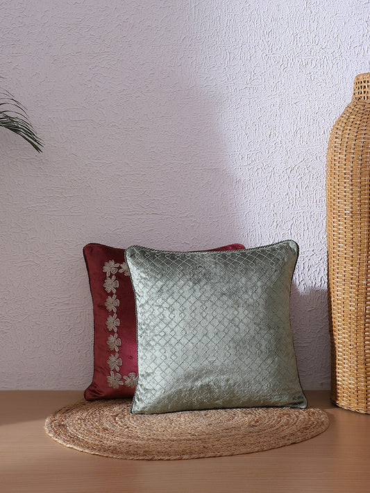 Westside Home Dark Forest Green Geometric Cord Embroidered Cushion Cover