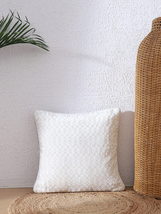 Westside Home Ivory Geometric Cord Embroidered Cushion Cover