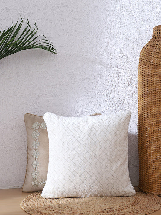 Westside Home Ivory Geometric Cord Embroidered Cushion Cover