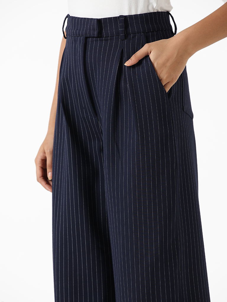 Nuon Navy & White Striped Trousers