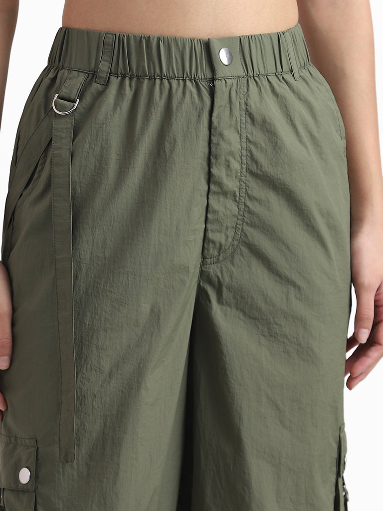 Nuon Olive Relaxed Fit Full Length Cargo Trousers