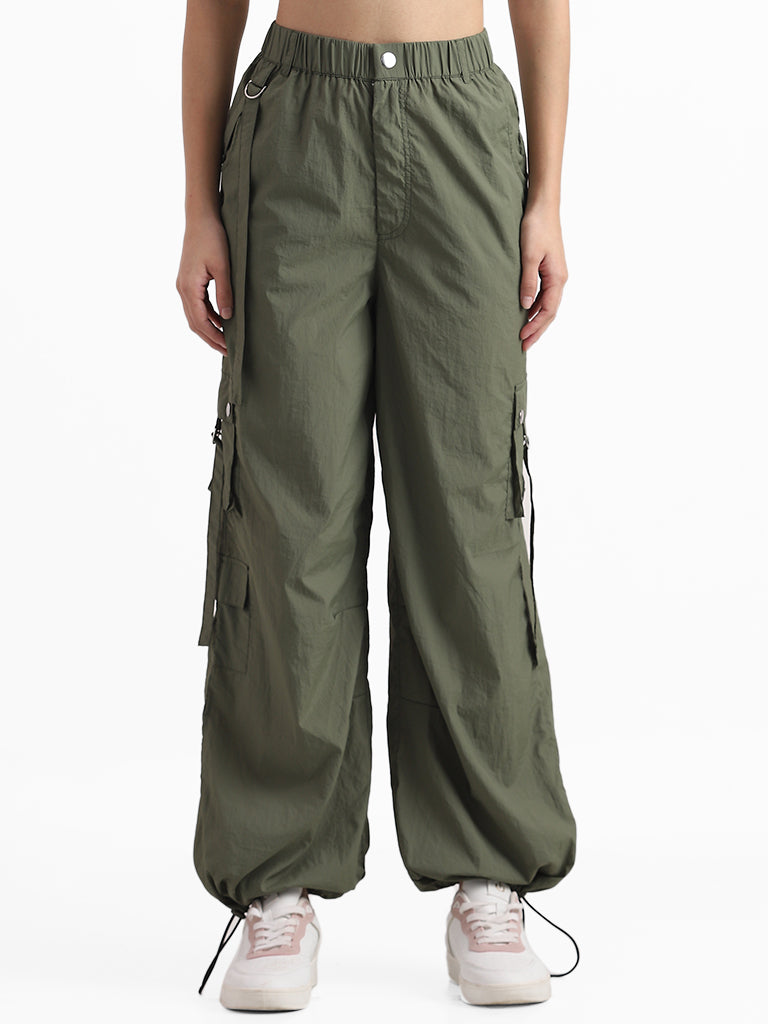 Nuon Olive Relaxed Fit Full Length Cargo Trousers
