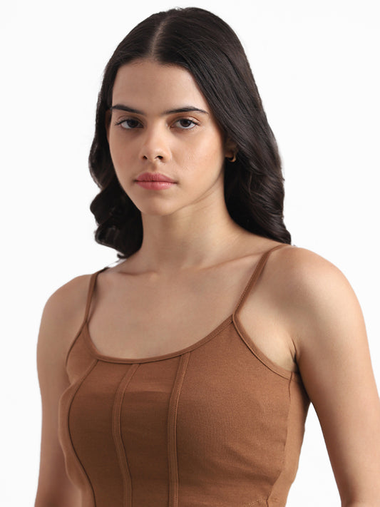 Nuon Tobacco Brown Slim Fit Crop Top