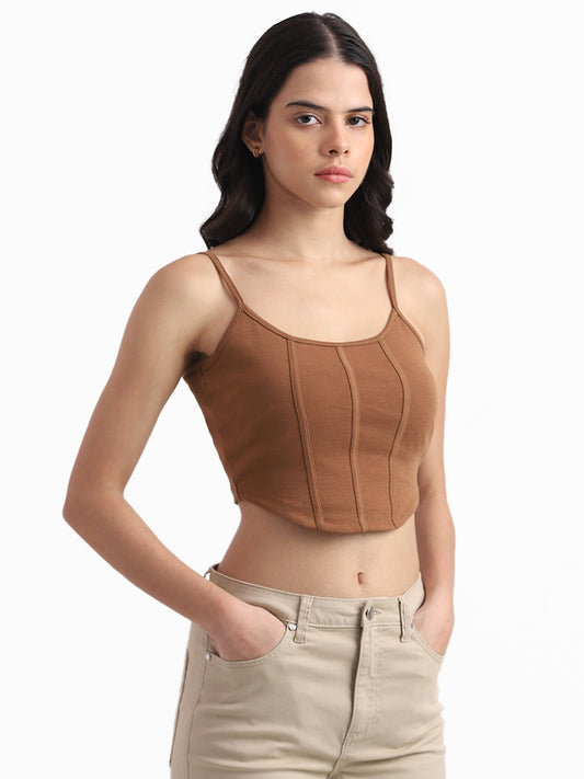 Nuon Tobacco Brown Slim Fit Crop Top