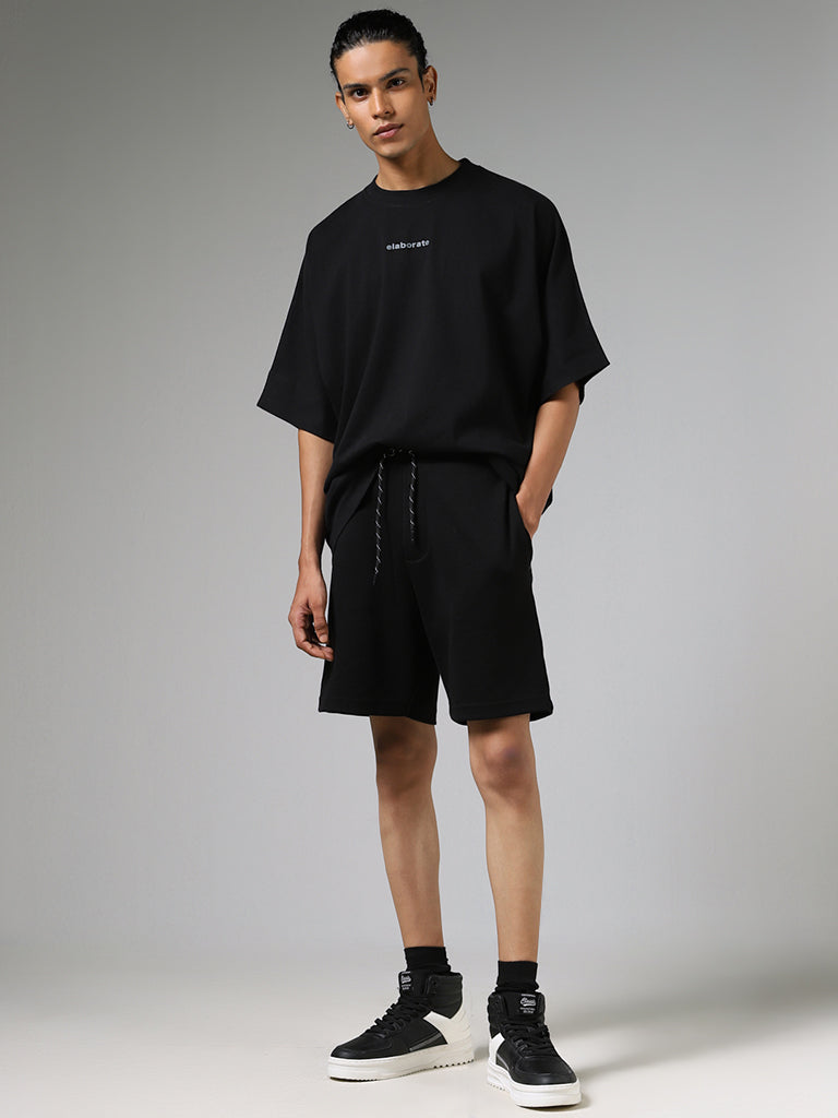 Studiofit Solid Black Relaxed Fit Shorts