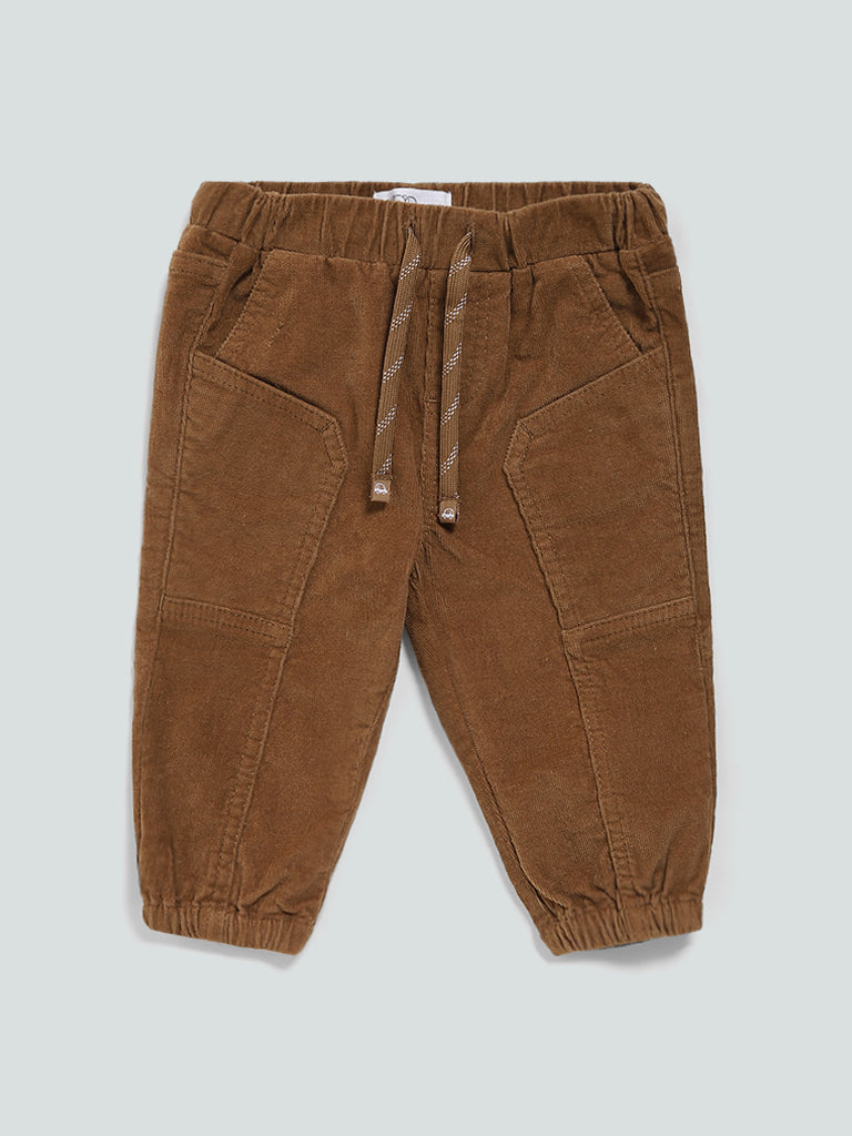 HOP Baby Solid Brown Corduroy Joggers