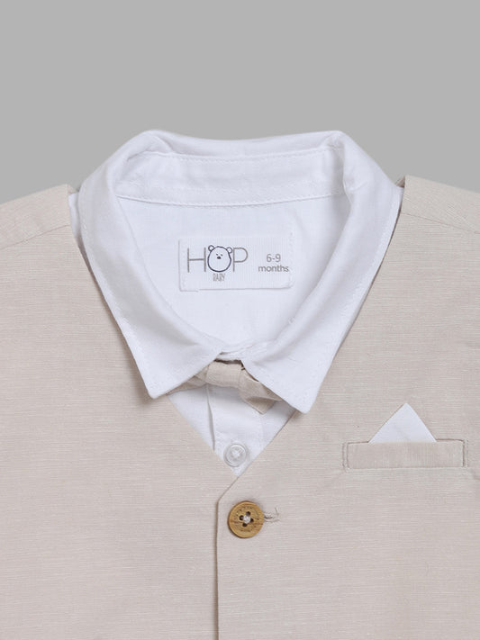 HOP Baby White Shirt & Light Beige Waistcoat with Trousers & Bow