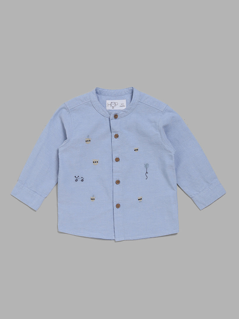 HOP Baby Pastel Blue Embroidered Shirt