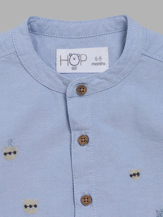 HOP Baby Pastel Blue Embroidered Shirt
