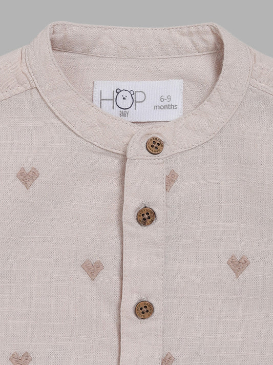 HOP Baby Beige Heart Embroidered Shirt