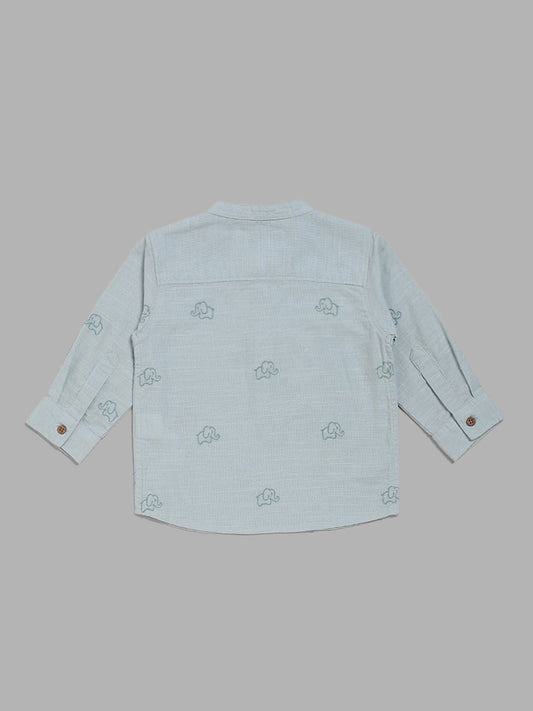 HOP Baby Light Teal Elephant Embroidered Shirt