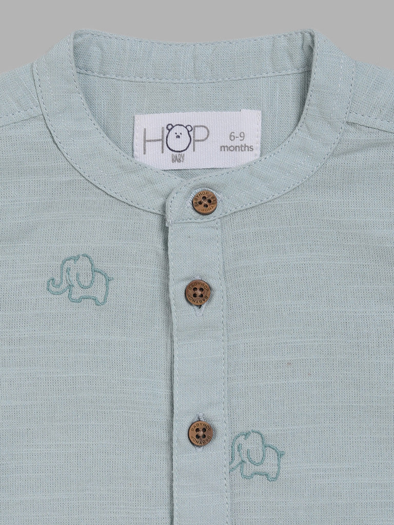 HOP Baby Light Teal Elephant Embroidered Shirt