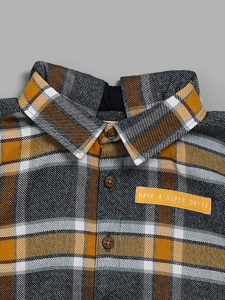HOP Baby Multicolor Checked Shirt with Hoodie