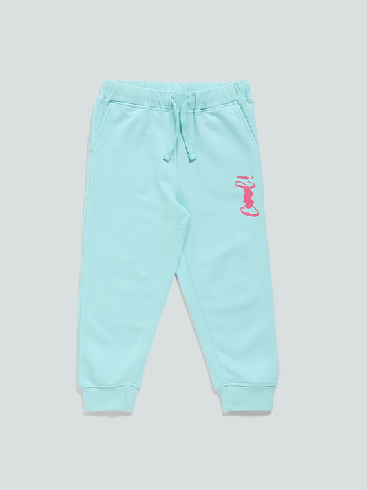 HOP Kids Cool Printed Mint Blue Joggers