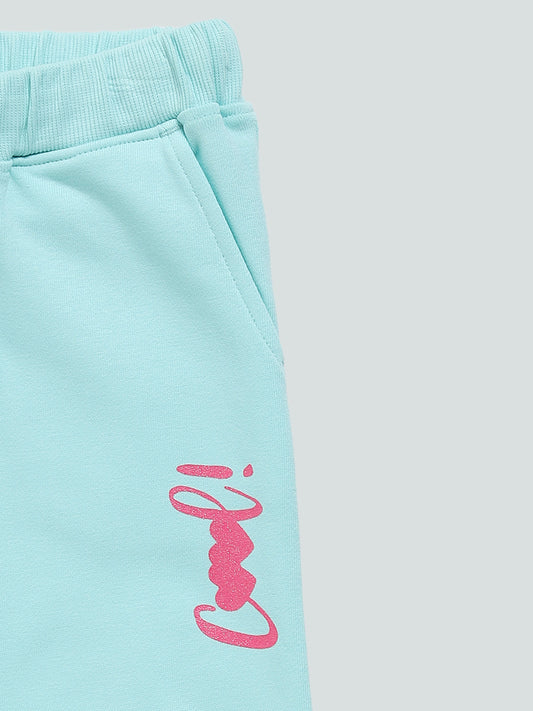 HOP Kids Cool Printed Mint Blue Joggers