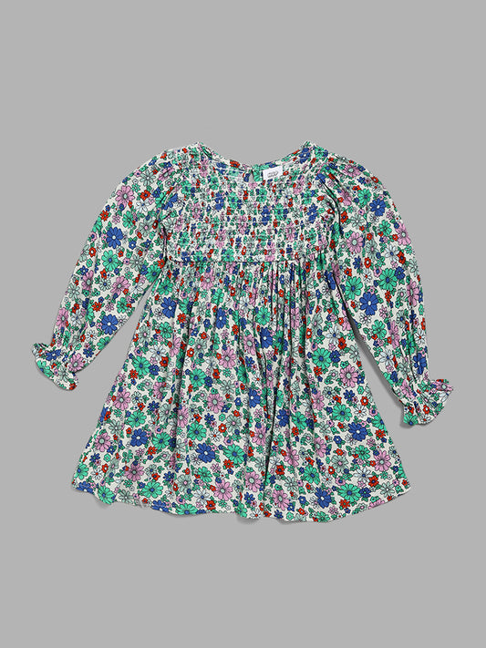 HOP Kids Floral Printed Fit & Flare Multicolor Dress