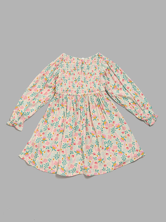 HOP Kids Off-White Floral Printed Fit and Flare Dress