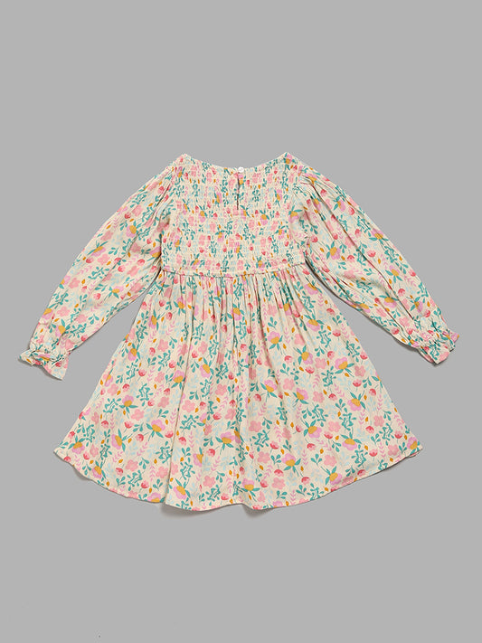 HOP Kids Floral Printed Off-White Fit & Flare Dress