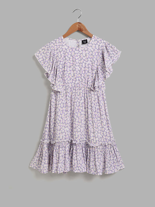 Y&F Kids Floral Printed Lavender Dress