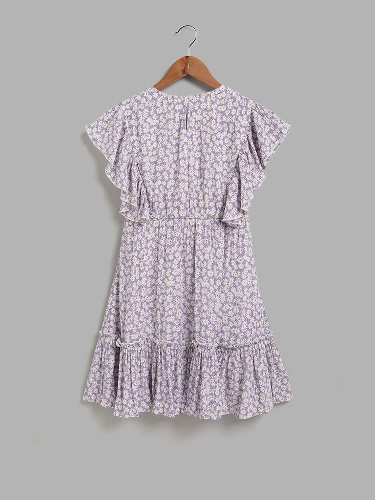 Y&F Kids Floral Printed Lavender Dress