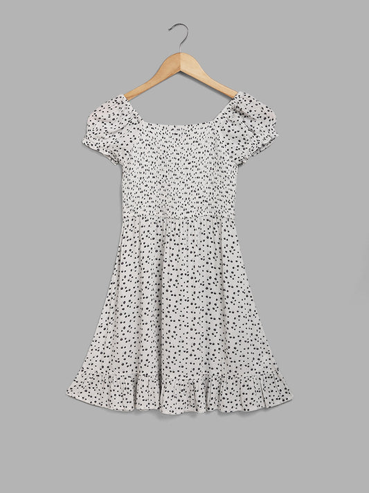 Y&F Kids White Dotted Smocked Dress