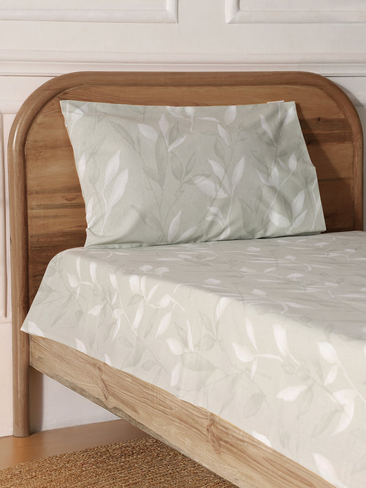 Westside Home Mint Leaf Printed Single Bed Flat sheet and Pillowcase Set