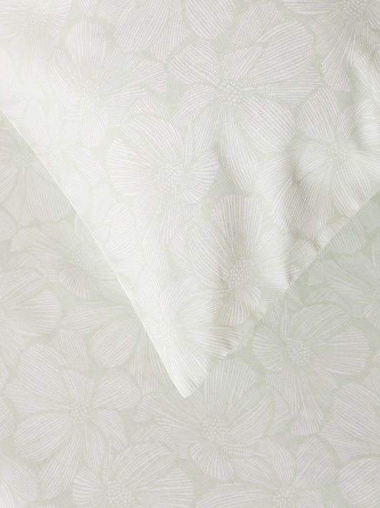 Westside Home Mint Woodcut Floral Printed Single Bed Flat sheet and Pillowcase Set
