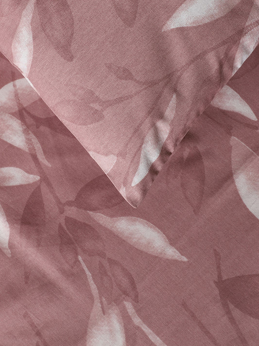 Westside Home Pink Leaf Printed Single Bed Flat sheet and Pillowcase Set