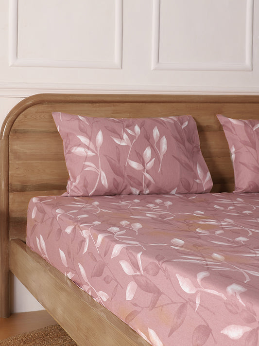 Westside Home Thin Leaf Printed Rose King Bed Flat sheet and Pillowcase Set