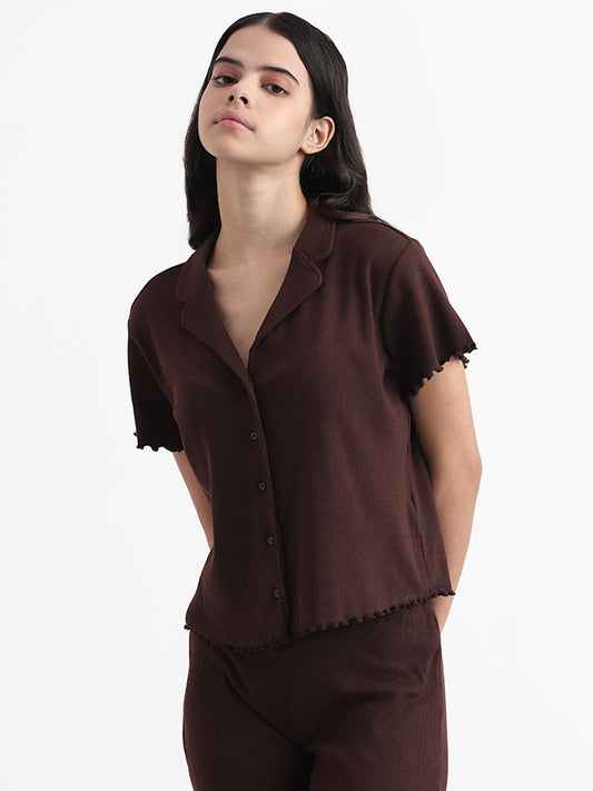 Superstar Dark Brown Fluted Ribbed Top
