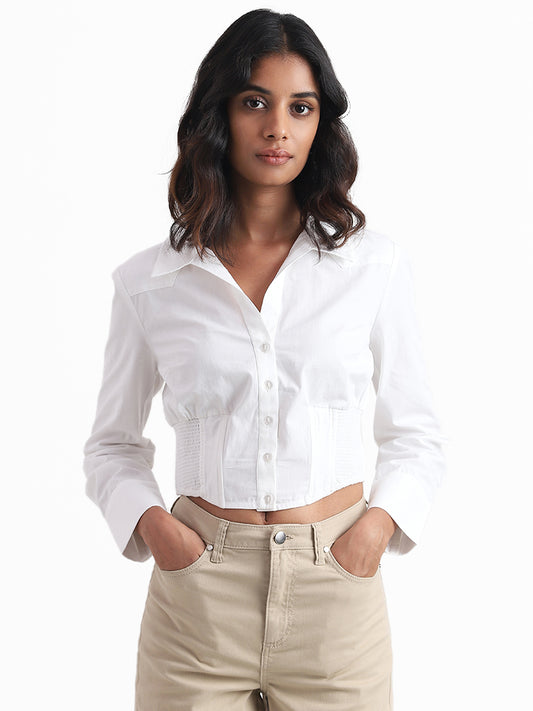 Nuon Solid White Crop Shirt