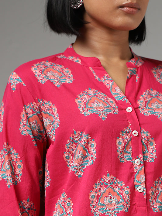 Utsa Pink Buta Motif Printed A-Line Kurta