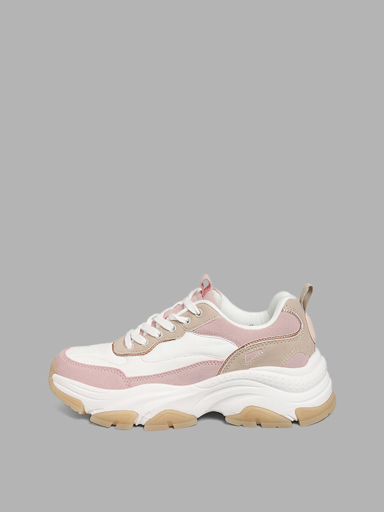 LUNA BLU Nude Pink Color Block Chunky Sneakers