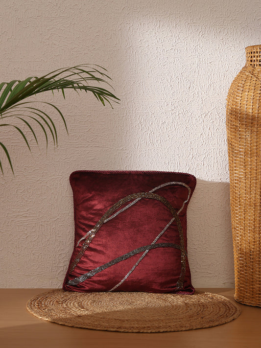Westside Home Maroon Pipe Sequence Cushion Cover