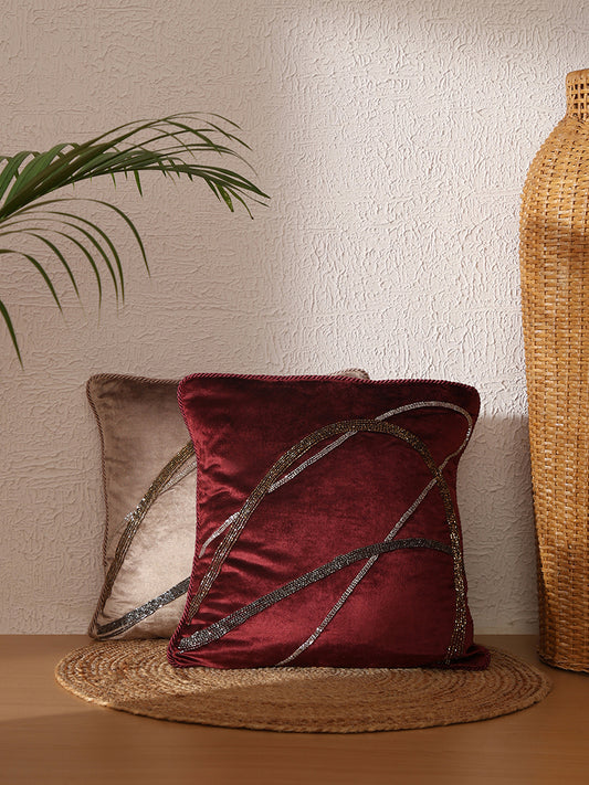 Westside Home Maroon Pipe Sequence Cushion Cover