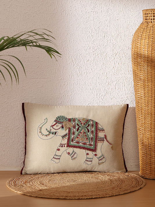 Westside Home Elephant Multicolour Embroidered Cushion Cover