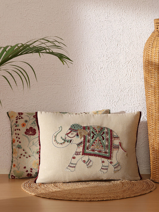 Westside Home Elephant Multicolour Embroidered Cushion Cover