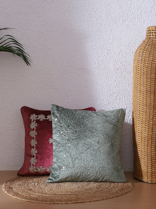 Westside Home Forest Green Sequins Cushion Cover