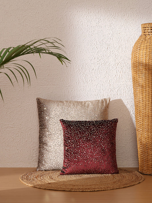 Westside Home Maroon Sequins Cushion Cover