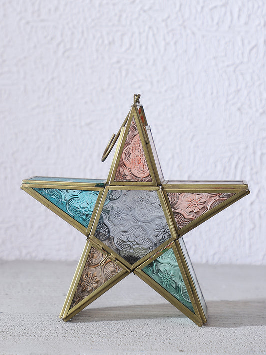 Westside Home Multicolored Glass 3D Star Tea Light Holder